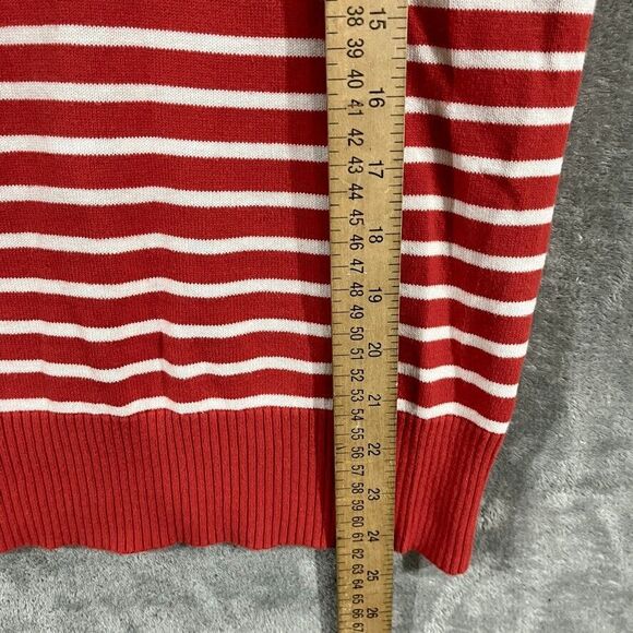 Banana Republic Red White Striped 100% Cotton Sweater Crest Graphic Sz M - Picture 9 of 9